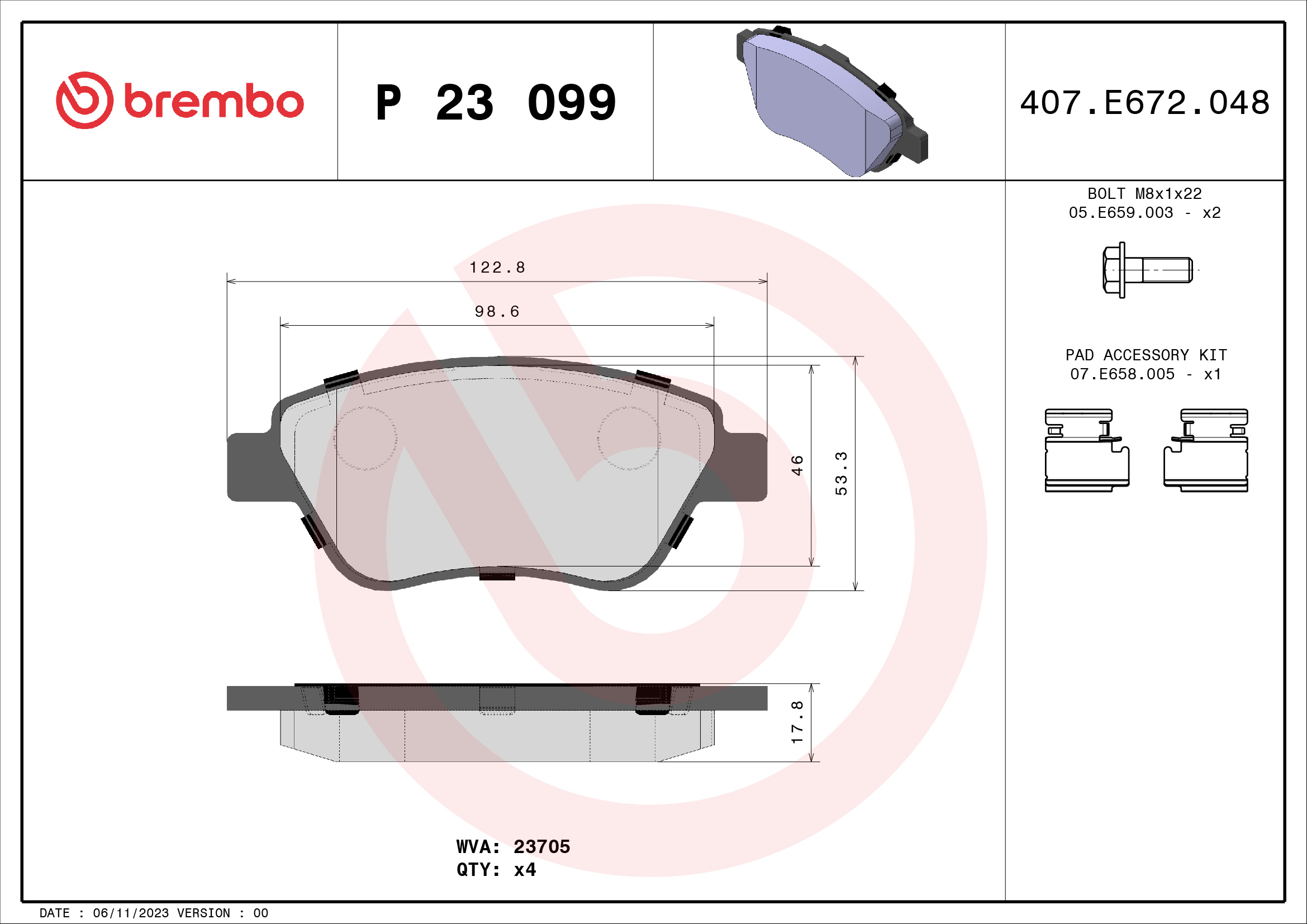A.B.S. P 23 099 BREMBO Bremsbelagsatz, Scheibenbremse